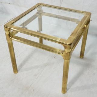 Appraisal: MASTERCRAFT Brass Glass Square Side Table Inse MASTERCRAFT Brass Glass