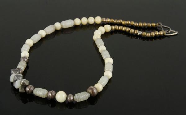 Appraisal: - Carved White Jade Necklace th th century Chinese white