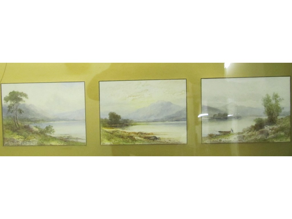 Appraisal: Triptych watercolour of Scottish river scenes signed