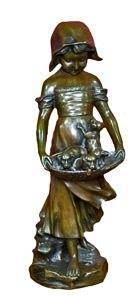 Appraisal: A bronze figure of a young girl holding a basket