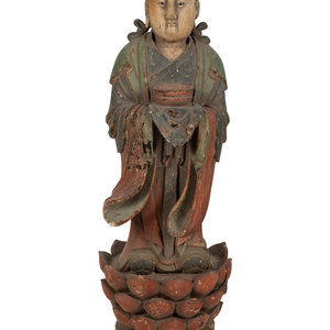 Appraisal: A Chinese Carved Wood Standing Figure with Polychrome Decoration having