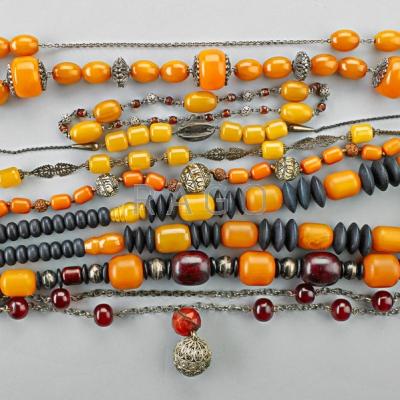 Appraisal: BAKELITE AND OTHER VINTAGE BEAD JEWELRY Ethnic styles ten necklaces