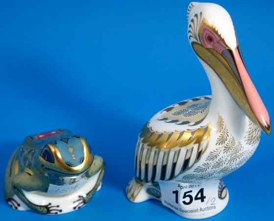 Appraisal: Royal Crown Derby paperweights White Pelican and Fountain Frog both