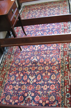 Appraisal: PERSIAN HAMADAN AREA RUG overall Herati floral design on blue