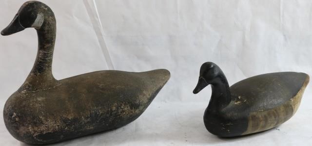 Appraisal: TWO WOODEN DECOYS TO INCLUDE A BRANT BY CHARLESWILBUR NEW