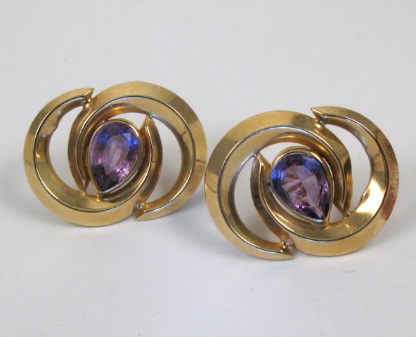 Appraisal: PAIR OF AMETHYST EARRINGS each k yellow gold and set