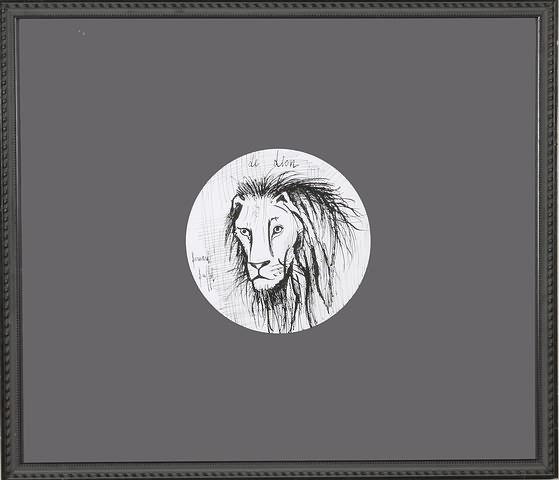 Appraisal: Le Lion portrait of a lion pen and ink diameter