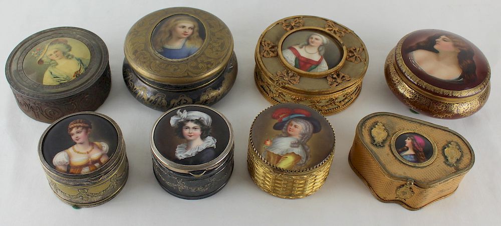 Appraisal: Collection of Portrait Boxes Includes a German WMF silver-plated portrait