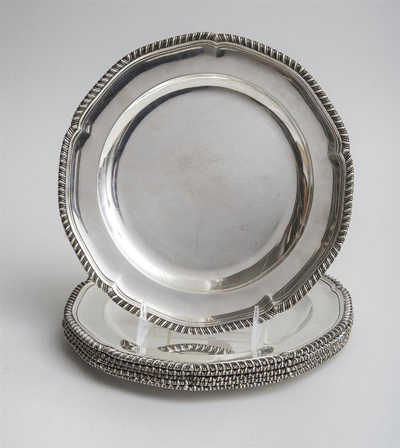 Appraisal: ASSEMBLED SET OF SIX GEORGE III SILVER DINNER PLATES Four