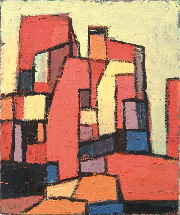 Appraisal: DONALD DESKEY American - ABSTRACT BUILDINGS Heavy oil on canvas