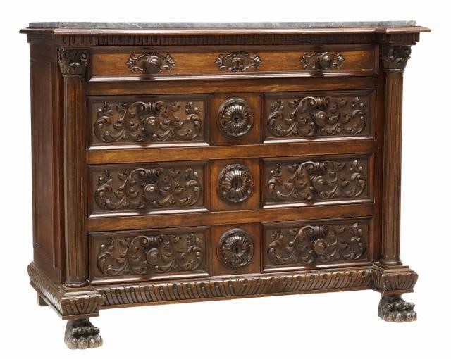 Appraisal: Renaissance Revival carved walnut commode early th c having shaped