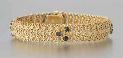 Appraisal: A Ladies' Gold and Sapphire Bracelet k yellow gold wove