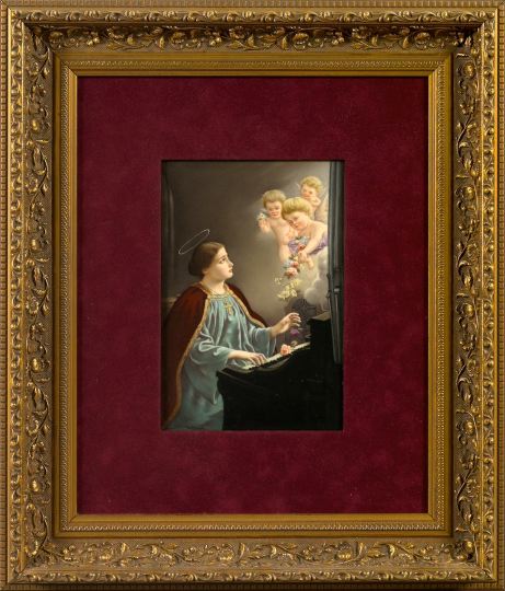 Appraisal: Good Hand-Painted Porcelain Plaque depicting The Vision of St Cecilia