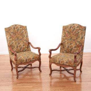 Appraisal: Pair Regence giltwood fauteuils a la reine Pair Regence giltwood