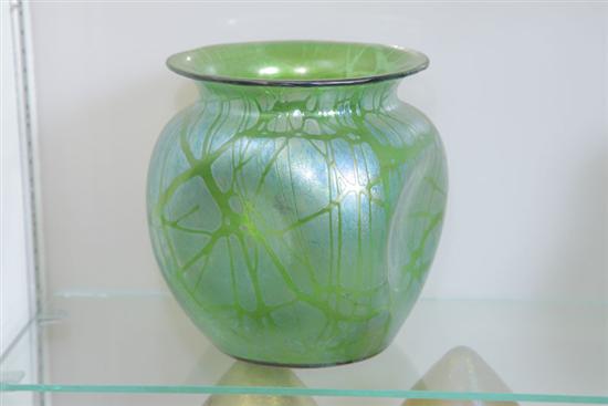 Appraisal: ART GLASS BOWL Iridescent blue decoration on a green ground