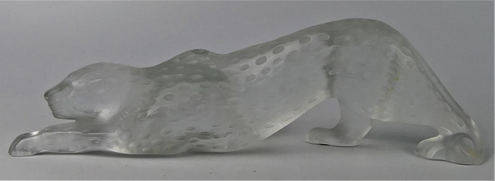 Appraisal: LALIQUE FROSTED TO CLEAR LEOPARD LARGE Measures long signed Lalique