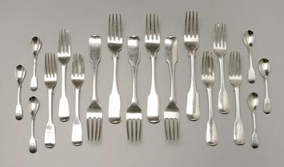 Appraisal: English and Irish silver flatware fiddle handles forks spoons with