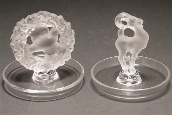 Appraisal: Two Lalique frosted crystal figural ring holders th century both