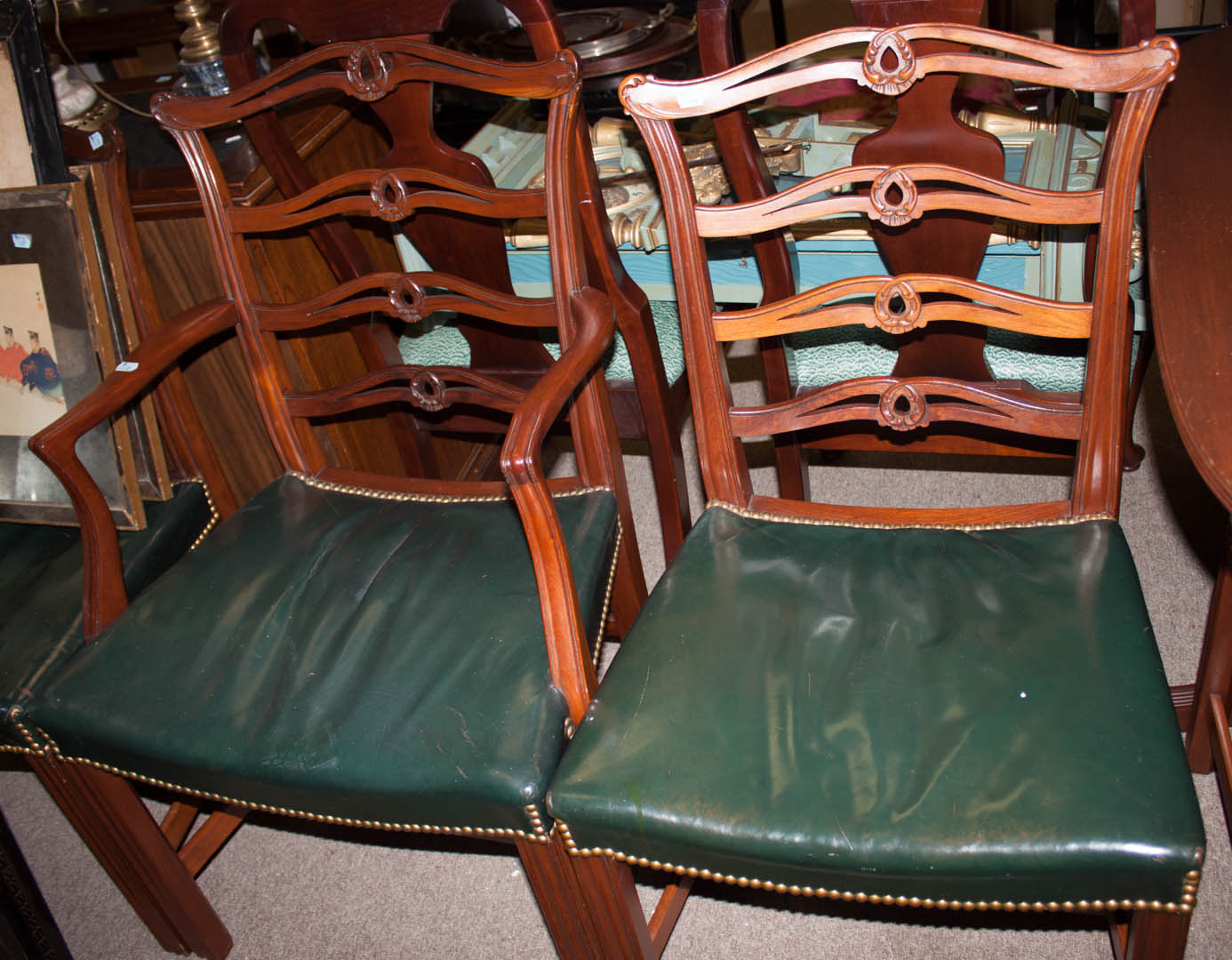 Appraisal: Nine-piece mahogany dining set including table with three leaves eight