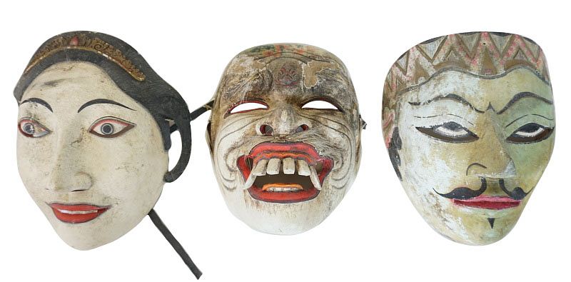 Appraisal: Three Indonesian Ritualistic Tribal Wood Masks Three Indonesian Ritualistic Tribal