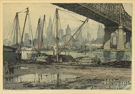 Appraisal: LUIGI KASIMIR New York Queensborough Bridge Color etching and aquatint