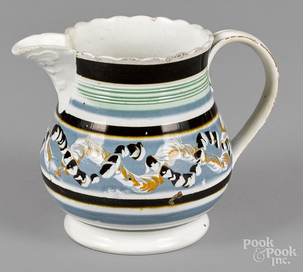 Appraisal: Mocha pitcher th c Mocha pitcher th c with earthworm