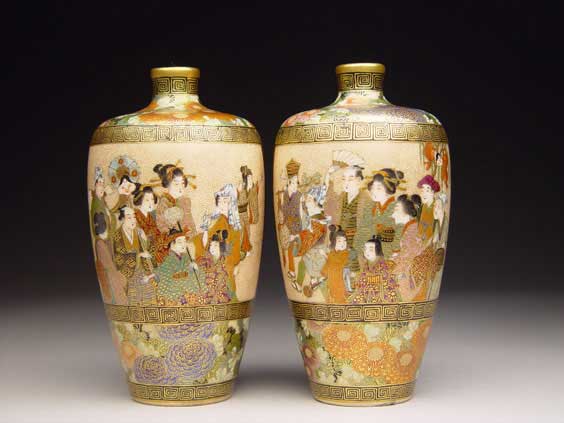 Appraisal: PAIR MINIATURE SATSUMA VASES Pair of miniature and exquisitely painted