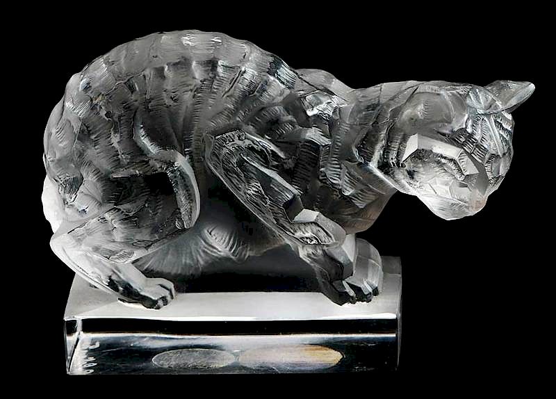 Appraisal: R Lalique Frosted Glass Chat Paperweight model introduced model number