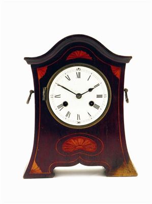 Appraisal: A German mahogany and marquetry mantel clock striking on a