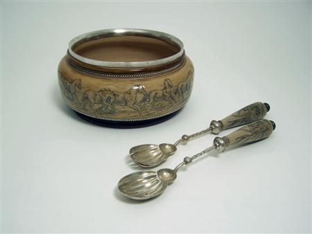 Appraisal: HANNAH BARLOW FOR DOULTON LAMBETH SALAD BOWL SERVERS CIRCA stoneware