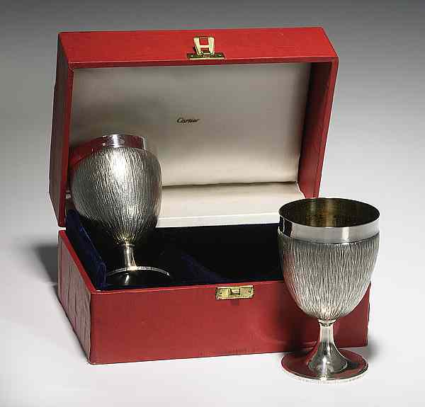 Appraisal: Cartier Sterling Goblets Sterling footed goblets each with a Florentine