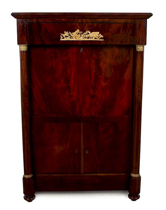 Appraisal: A Charles X Gilt Bronze Mounted Mahogany Secretaire Abbatant Height