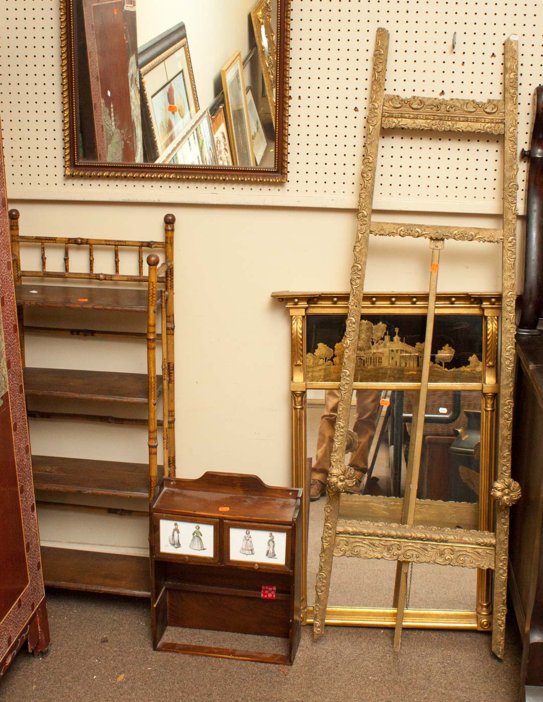 Appraisal: Four pieces of assorted furniture including giltwood easel faux bamboo