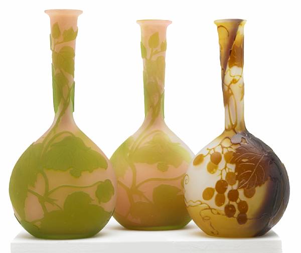 Appraisal: Three Gall cameo glass stickneck small vases early th century