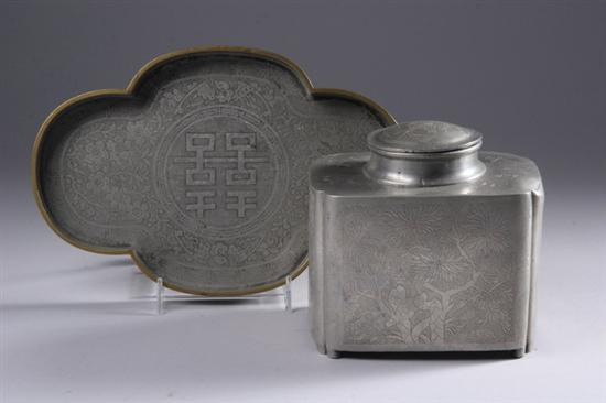 Appraisal: CHINESE PAKTONG TEA CADDY AND TRAY Each with seal mark