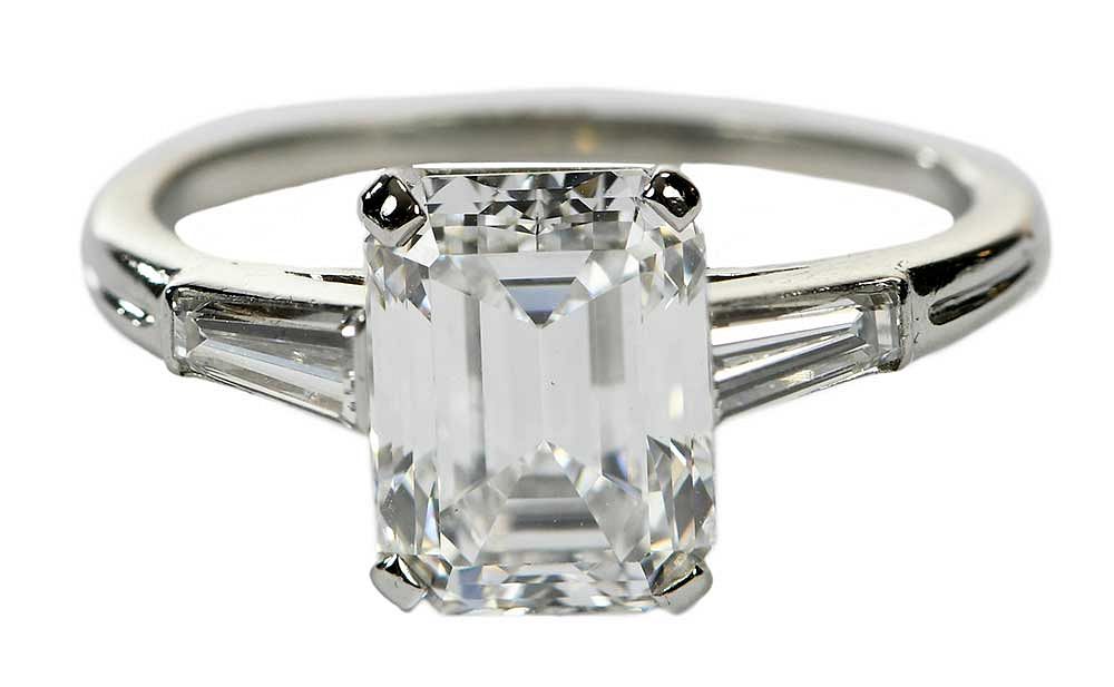 Appraisal: Tiffany Co Platinum Diamond Ring center emerald cut diamond cts