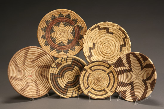 Appraisal: Group of Six Southwest Coiled Basketry Articles th Century The