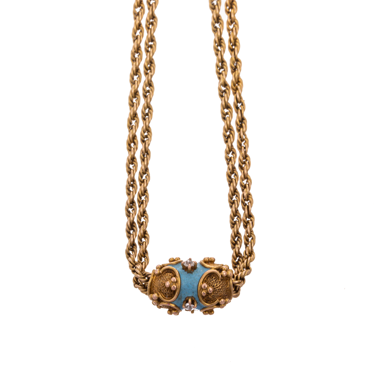 Appraisal: A K ROPE CHAIN WITH BLUE ENAMEL DIAMOND SLIDE K