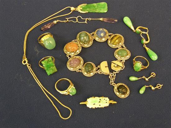 Appraisal: Nine items comprising four gold and jade rings one jade