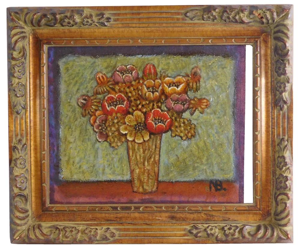 Appraisal: N Broy oil on canvas panel vase still life with