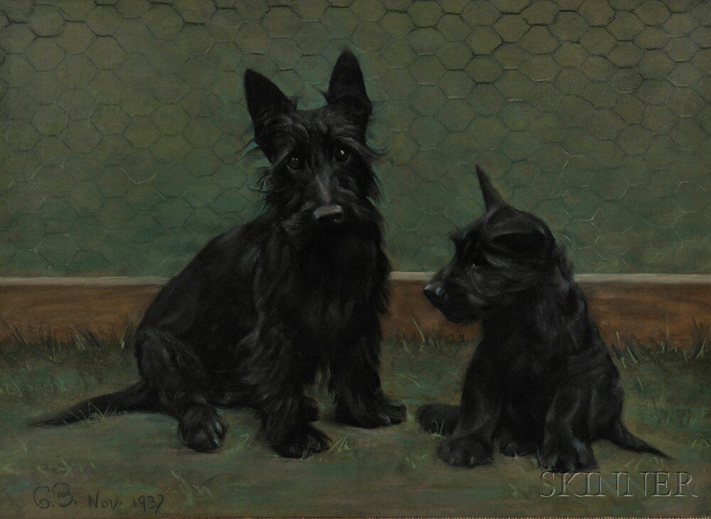 Appraisal: Anglo American School th Century Pair of Scotties Initialed and