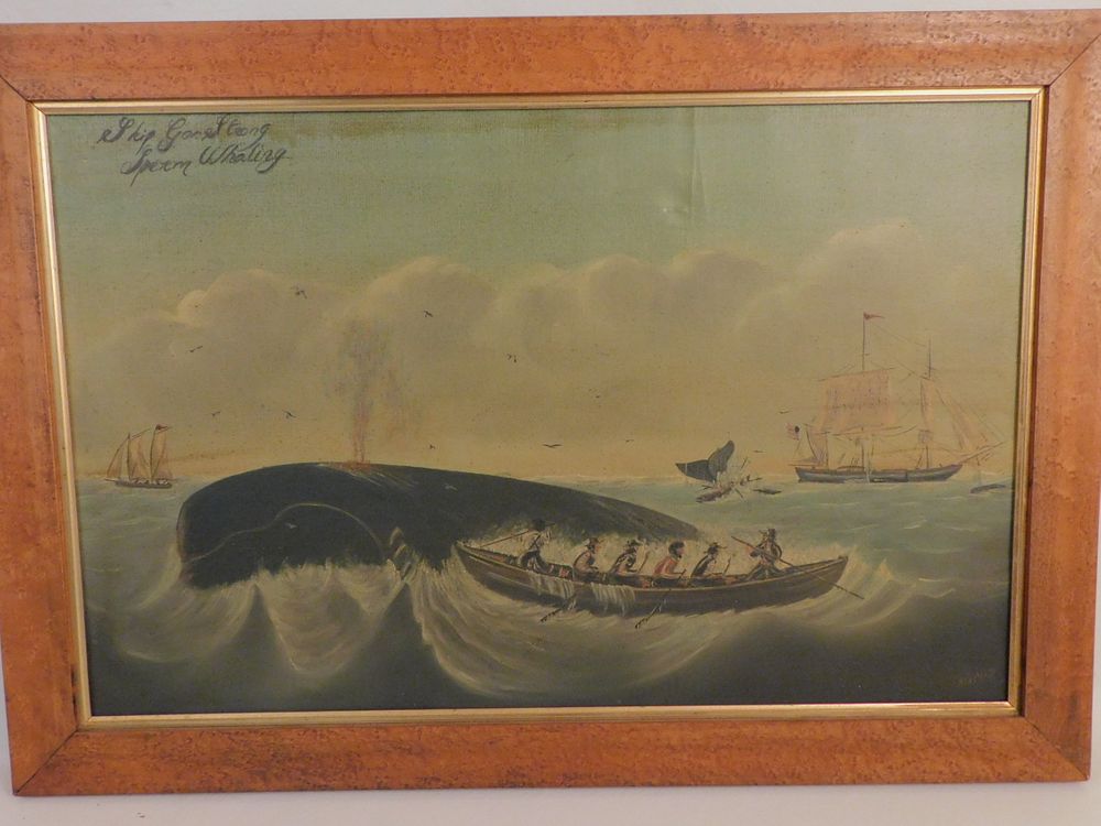 Appraisal: REGGIE NICKERSON WHALING PAINTING Primitive American oil on canvas of