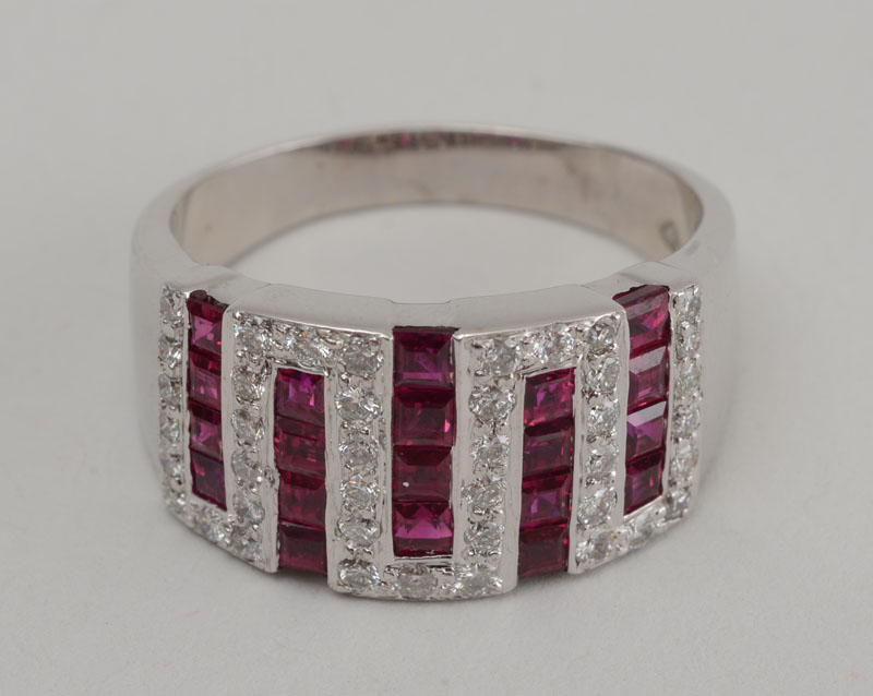 Appraisal: K WHITE GOLD RUBY AND DIAMOND RING Stamped ' '