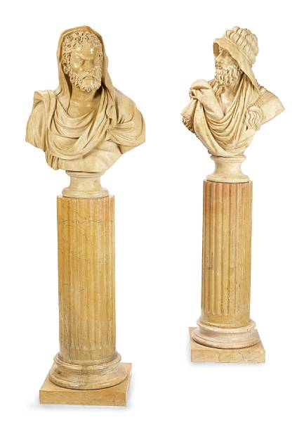 Appraisal: A pair of Neoclassical style carved marble pedestals Each of