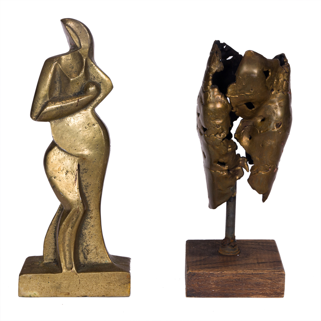 Appraisal: Brutalist Figural Sculptures bronze metal and wood the first full