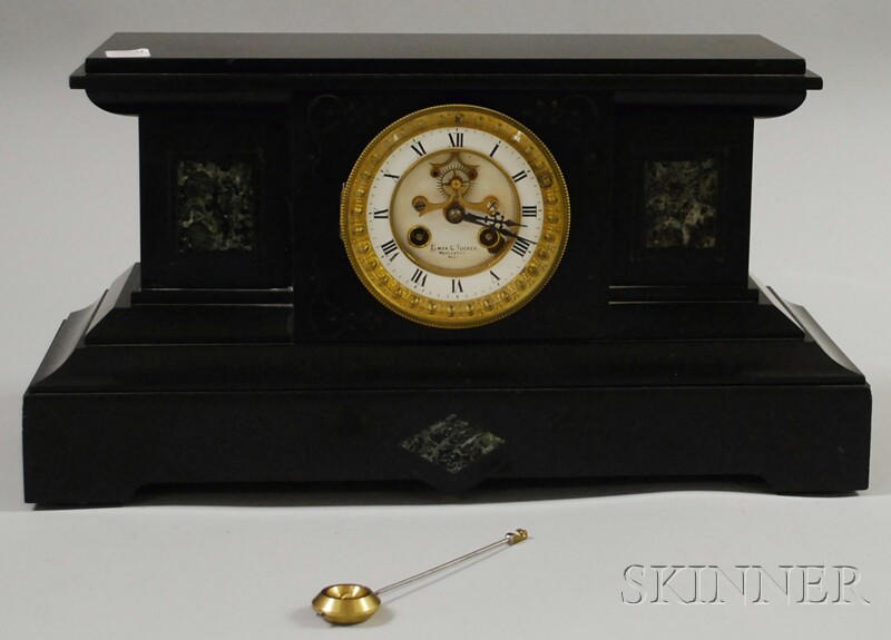 Appraisal: Black Slate Mantel Clock with enameled Roman numeral dial marked