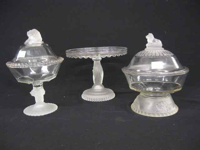 Appraisal: pcs Early American Pattern Glass frosted lion covered dishes frosted