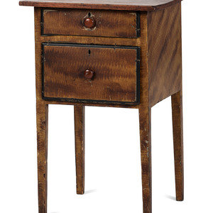 Appraisal: A Federal Grain-Paint Decorated Cherrywood Two-Drawer Work Table Ohio Circa