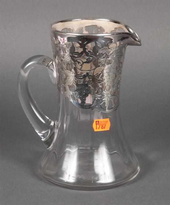 Appraisal: American sterling silver overlay on colorless blown glass water pitcher