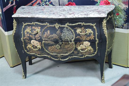 Appraisal: CREDENZA French style credenza with mottled marble top ormolu mounts